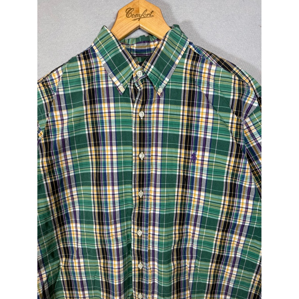 VTG Ralph Lauren Men L Classic Fit Plaid Button Down Shirt Green Preppy Pony 90s - Picture 4 of 8